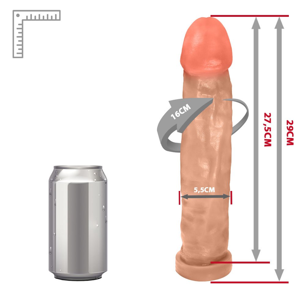 Pênis Gigante e Grosso Flexível com Base Enorme 29 x 5,5cm Bege | Foto 06
