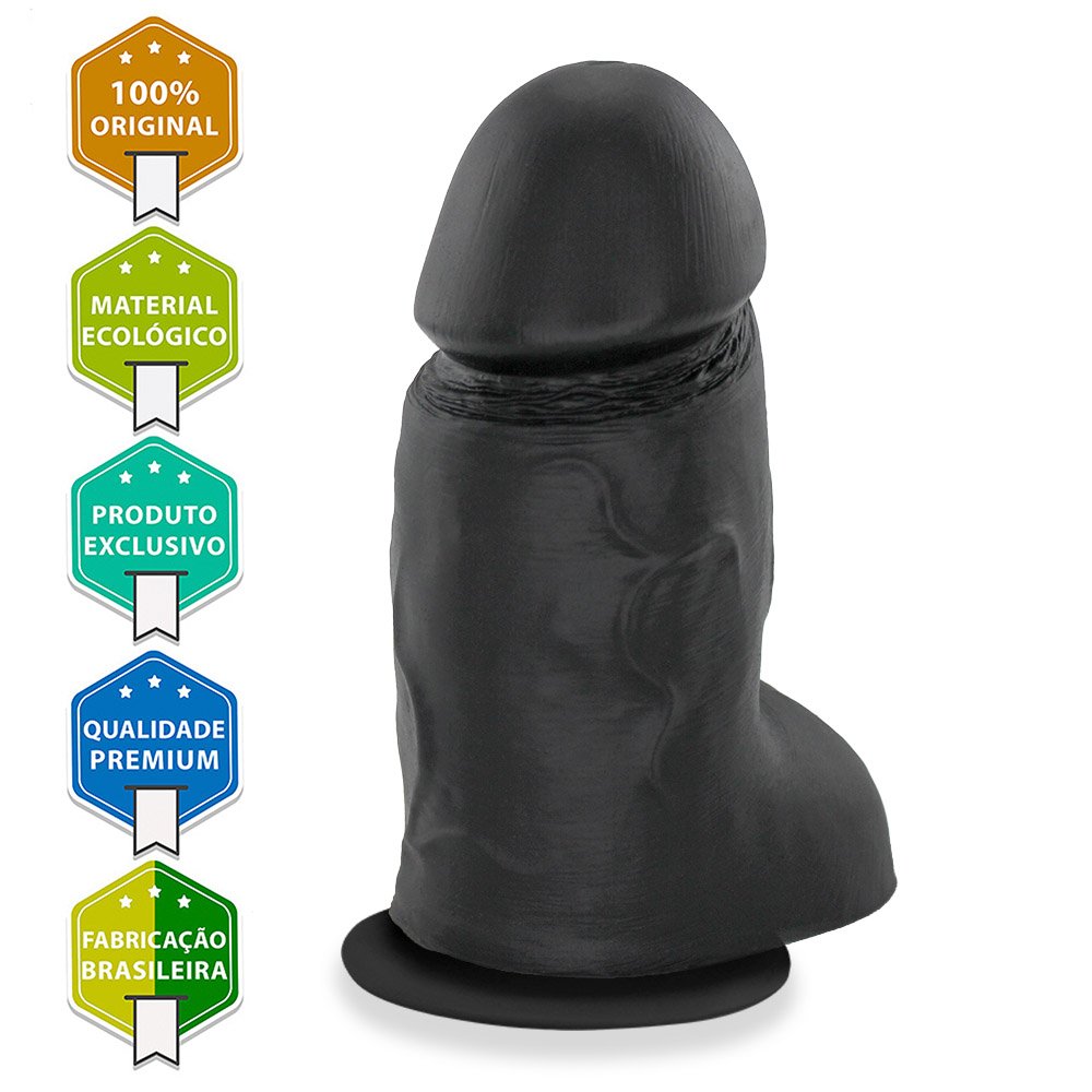 Pênis Realístico em PVC Flexível com Escroto e Ventosa Mozinho 15 x 6,5cm Preto | Foto 05