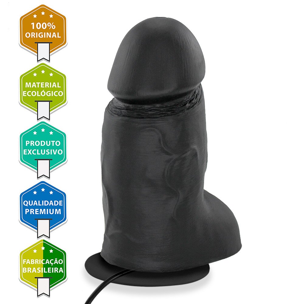 Pênis Realístico em PVC Flexível com Escroto, Ventosa e Vibrador Mozinho 15 x 6,5cm Preto | Foto 05