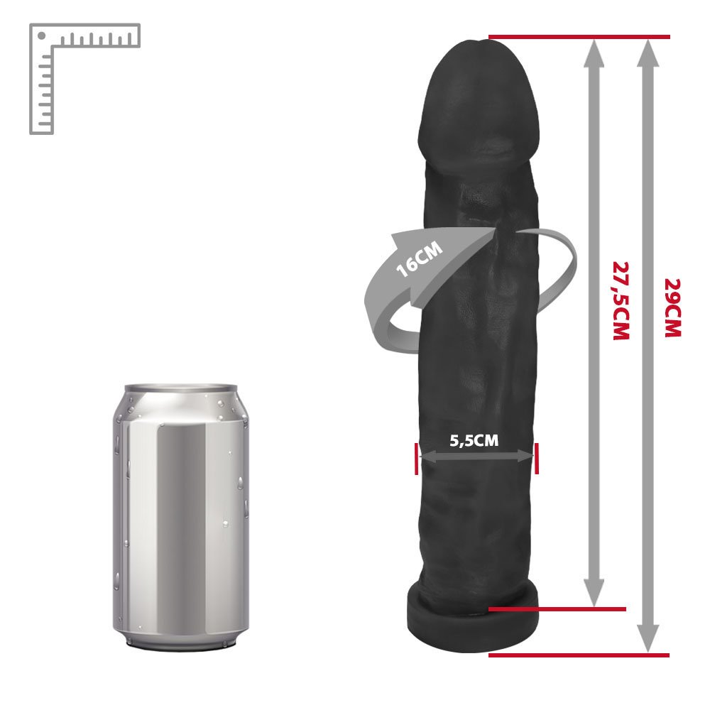P�nis Gigante e Grosso Flex�vel com Base Enorme 29 x 5,5cm Preto | Foto 06