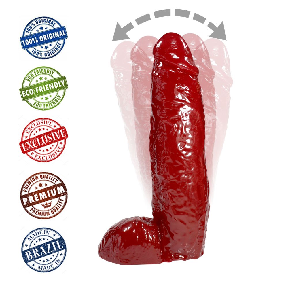 Pênis JeFree em PVC Flexível Atoxico com Escroto 25 x 6,5cm Vermelho | Foto 05