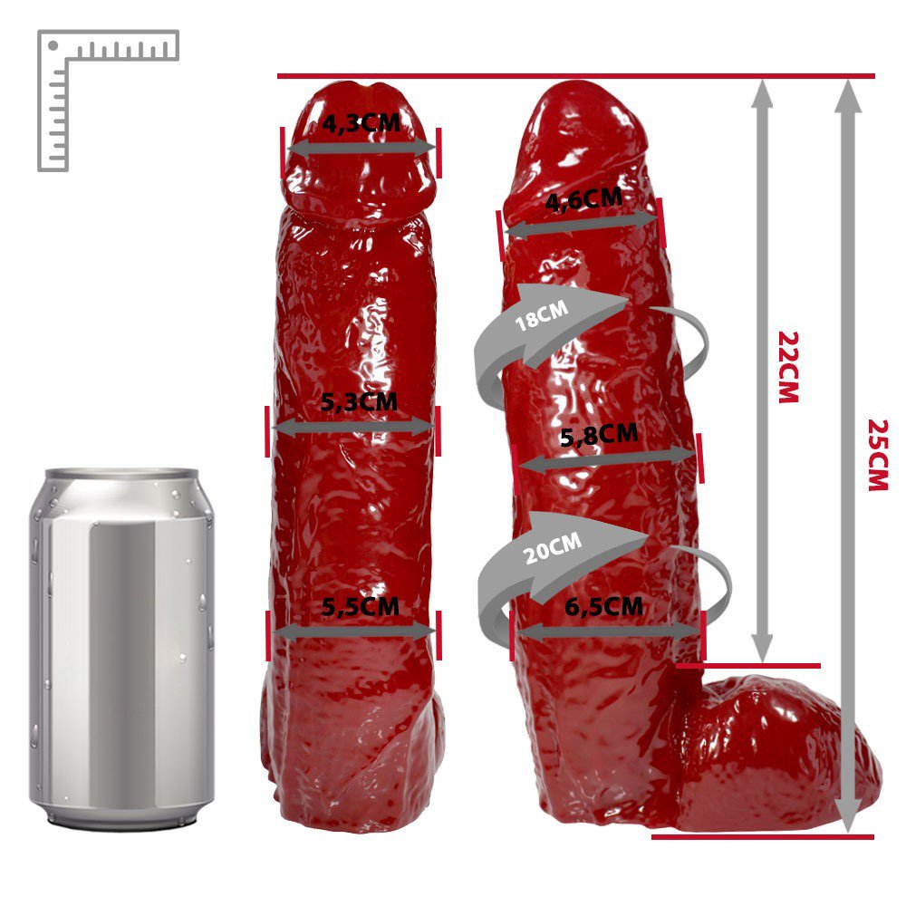 Pênis JeFree em PVC Flexível Atoxico com Escroto 25 x 6,5cm Vermelho | Foto 06
