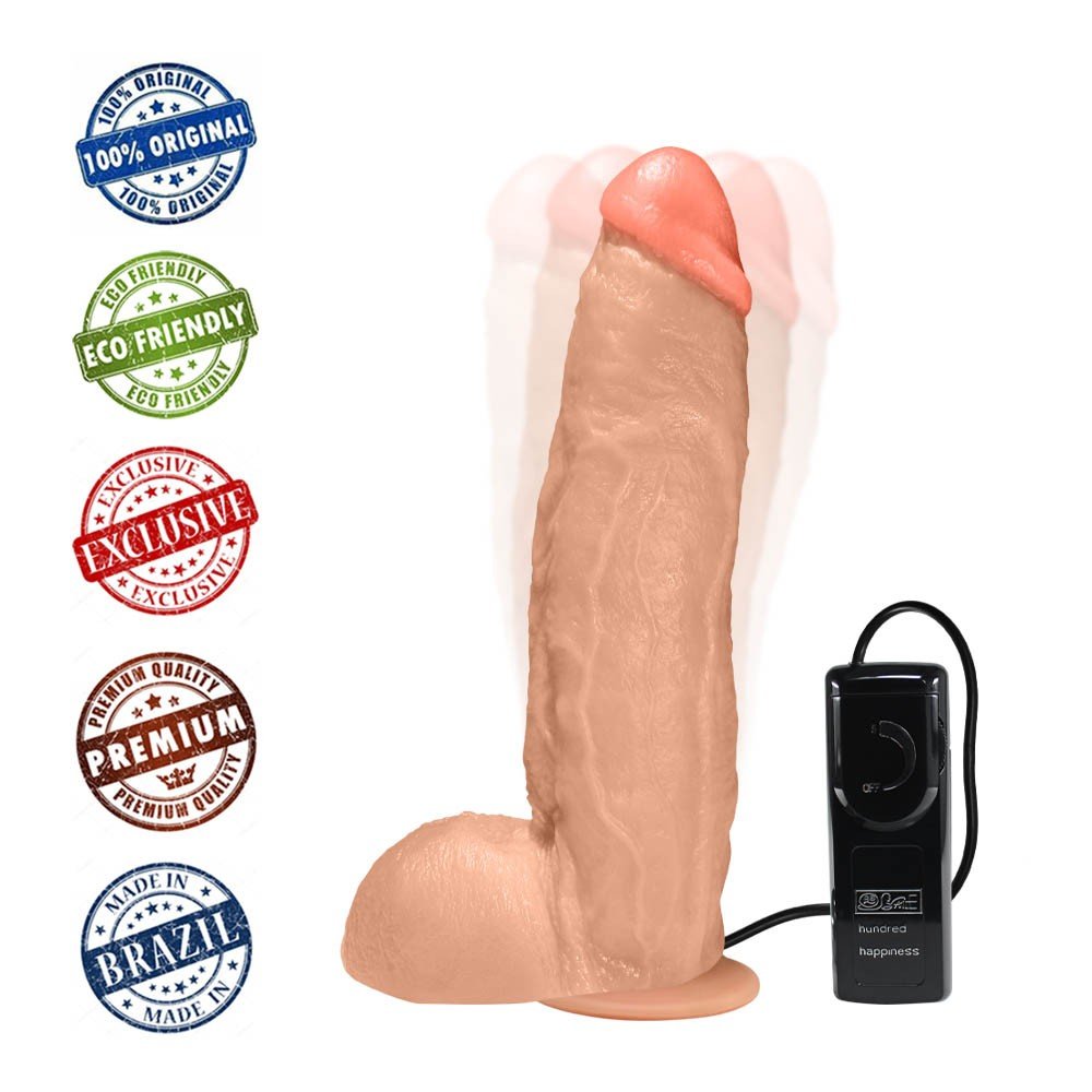 Pênis JeFree em PVC Flexível Atoxico com Escroto, Ventosa e Vibrador 25 x 6,5cm Bege | Foto 05