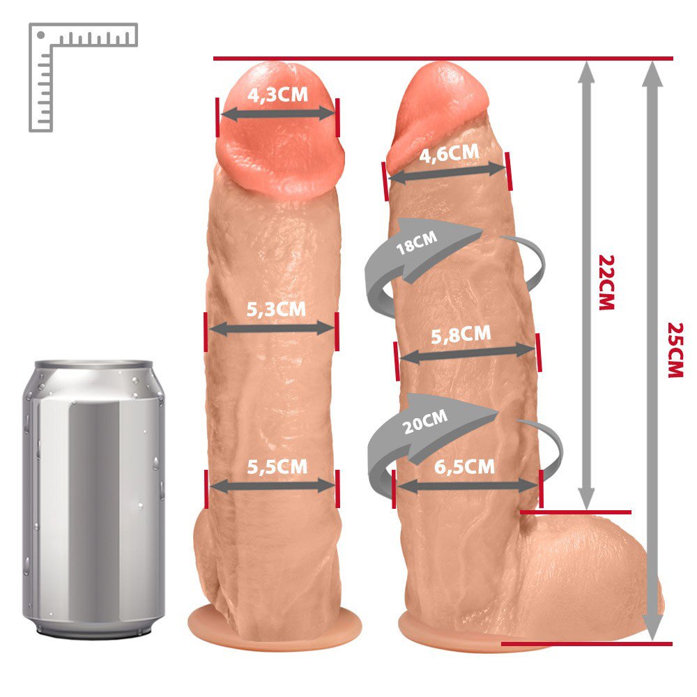 Pênis JeFree em PVC Flexível Atoxico com Escroto, Ventosa e Vibrador 25 x 6,5cm Bege | Foto 06