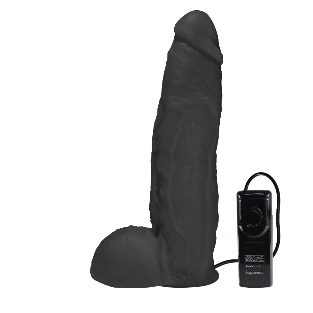 Pênis JeFree em PVC Flexível Atoxico com Escroto, Ventosa e Vibrador 25 x 6,5cm Preto | Foto 01