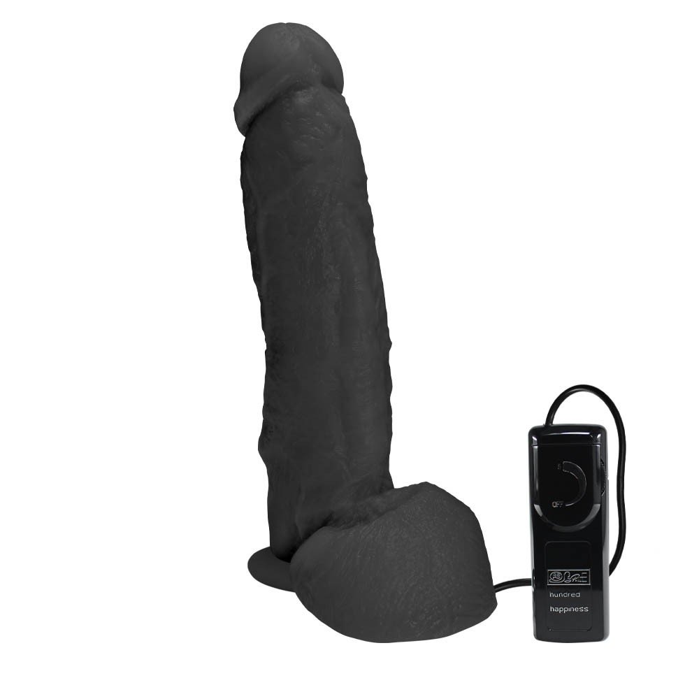 Pênis JeFree em PVC Flexível Atoxico com Escroto, Ventosa e Vibrador 25 x 6,5cm Preto | Foto 02