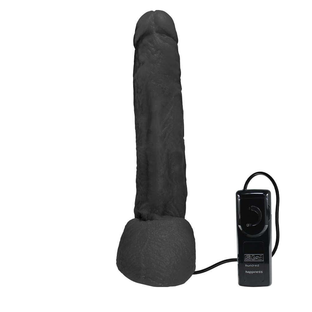 Pênis JeFree em PVC Flexível Atoxico com Escroto, Ventosa e Vibrador 25 x 6,5cm Preto | Foto 03