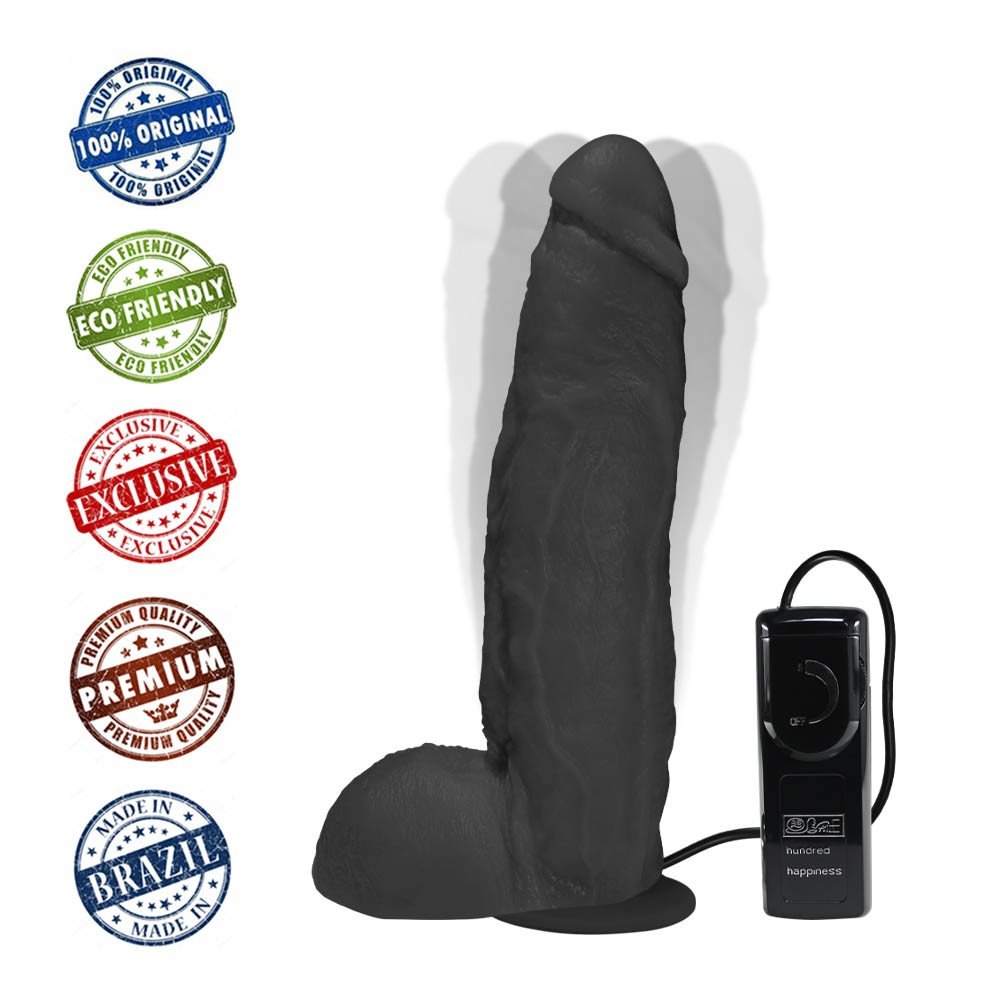 Pênis JeFree em PVC Flexível Atoxico com Escroto, Ventosa e Vibrador 25 x 6,5cm Preto | Foto 05