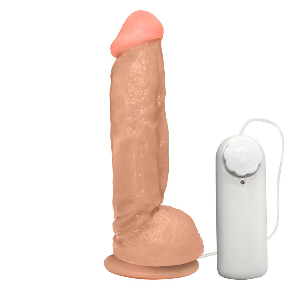 Pênis Realístico Feito em PVC Flexível com Escroto, Vibrador e Ventosa King 19 x 5cm Bege | Foto 02