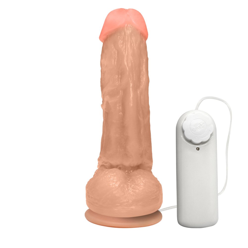 Pênis Realístico Feito em PVC Flexível com Escroto, Vibrador e Ventosa King 19 x 5cm Bege | Foto 03