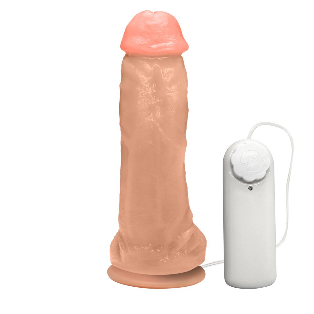 Pênis Realístico Feito em PVC Flexível com Escroto, Vibrador e Ventosa King 19 x 5cm Bege | Foto 04
