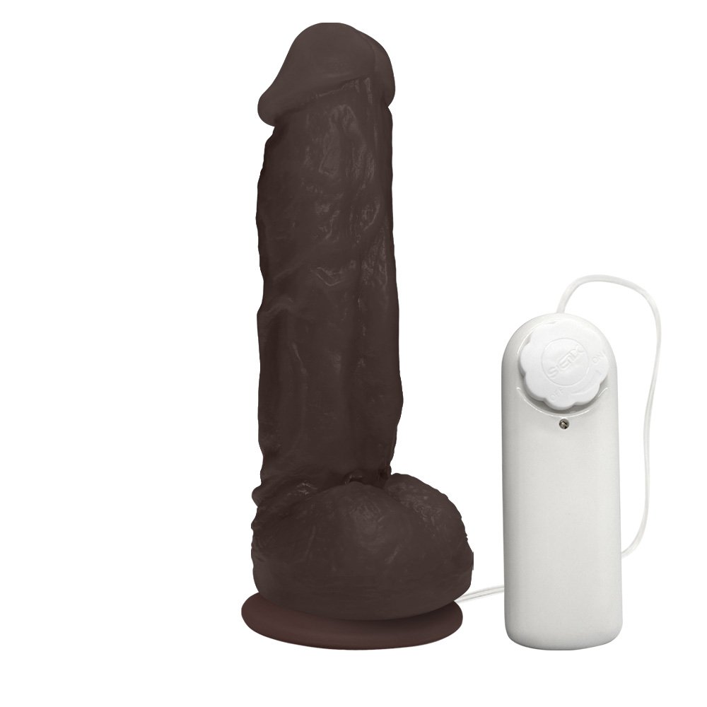 Pênis Realístico Feito em PVC Flexível com Escroto, Vibrador e Ventosa King 19 x 5cm Marrom | Foto 01