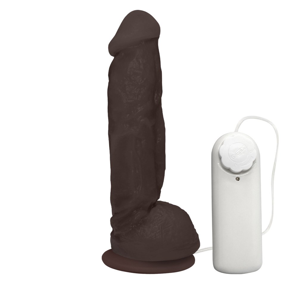 Pênis Realístico Feito em PVC Flexível com Escroto, Vibrador e Ventosa King 19 x 5cm Marrom | Foto 02