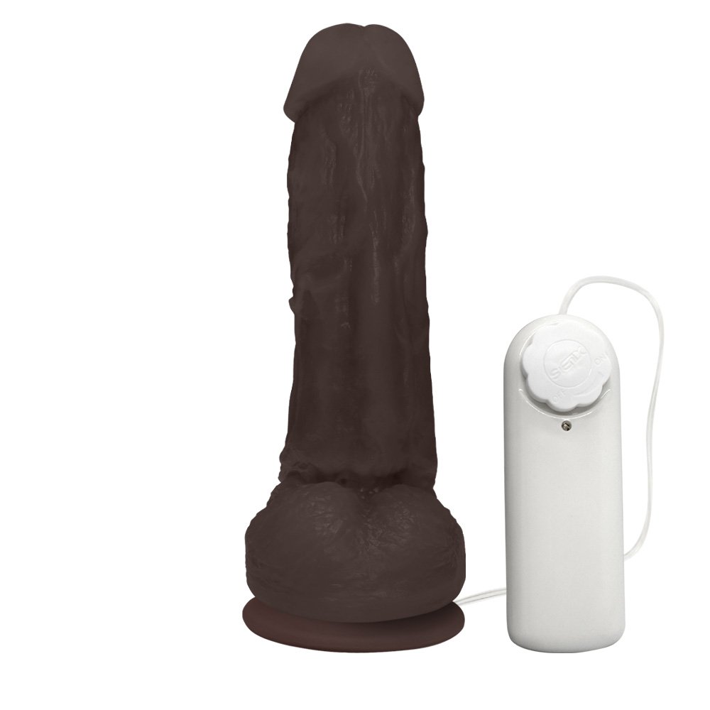 Pênis Realístico Feito em PVC Flexível com Escroto, Vibrador e Ventosa King 19 x 5cm Marrom | Foto 03