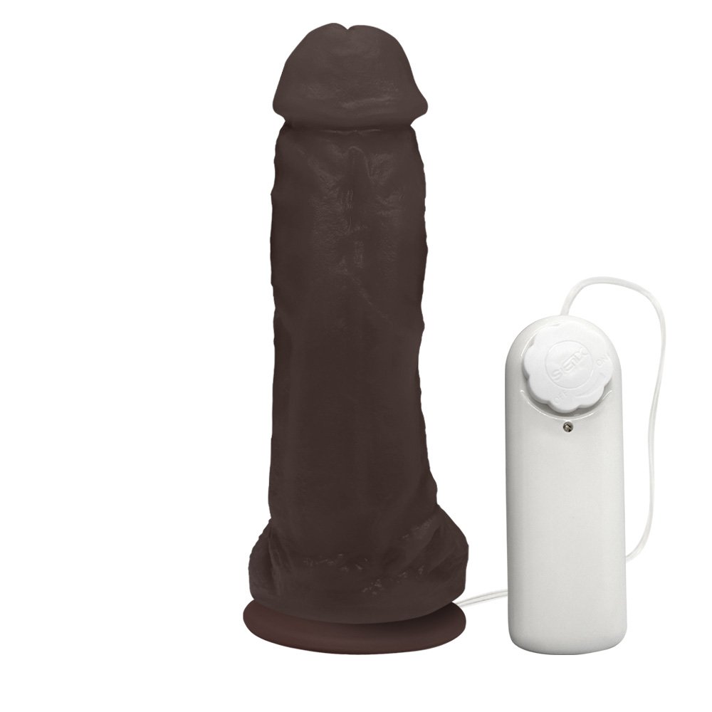 Pênis Realístico Feito em PVC Flexível com Escroto, Vibrador e Ventosa King 19 x 5cm Marrom | Foto 04