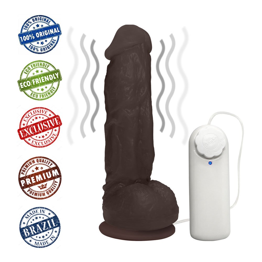 Pênis Realístico Feito em PVC Flexível com Escroto, Vibrador e Ventosa King 19 x 5cm Marrom | Foto 05