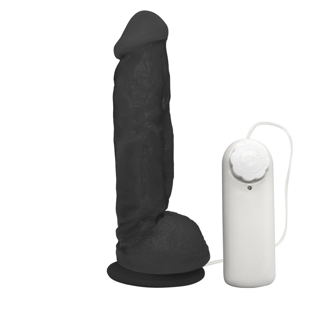 Pênis Realístico Feito em PVC Flexível com Escroto, Vibrador e Ventosa King 19 x 5cm Preto | Foto 02