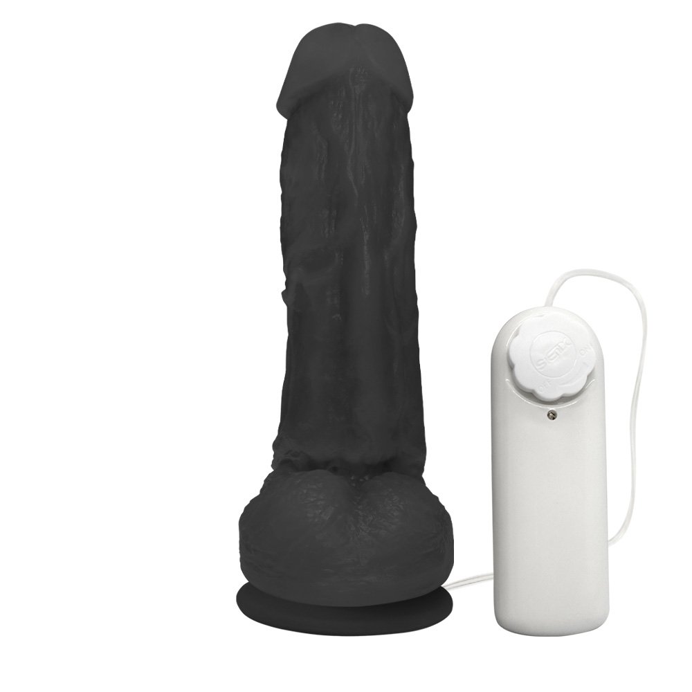Pênis Realístico Feito em PVC Flexível com Escroto, Vibrador e Ventosa King 19 x 5cm Preto | Foto 03
