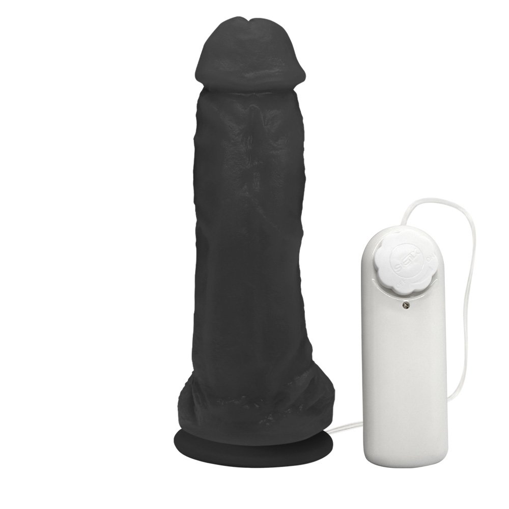 Pênis Realístico Feito em PVC Flexível com Escroto, Vibrador e Ventosa King 19 x 5cm Preto | Foto 04