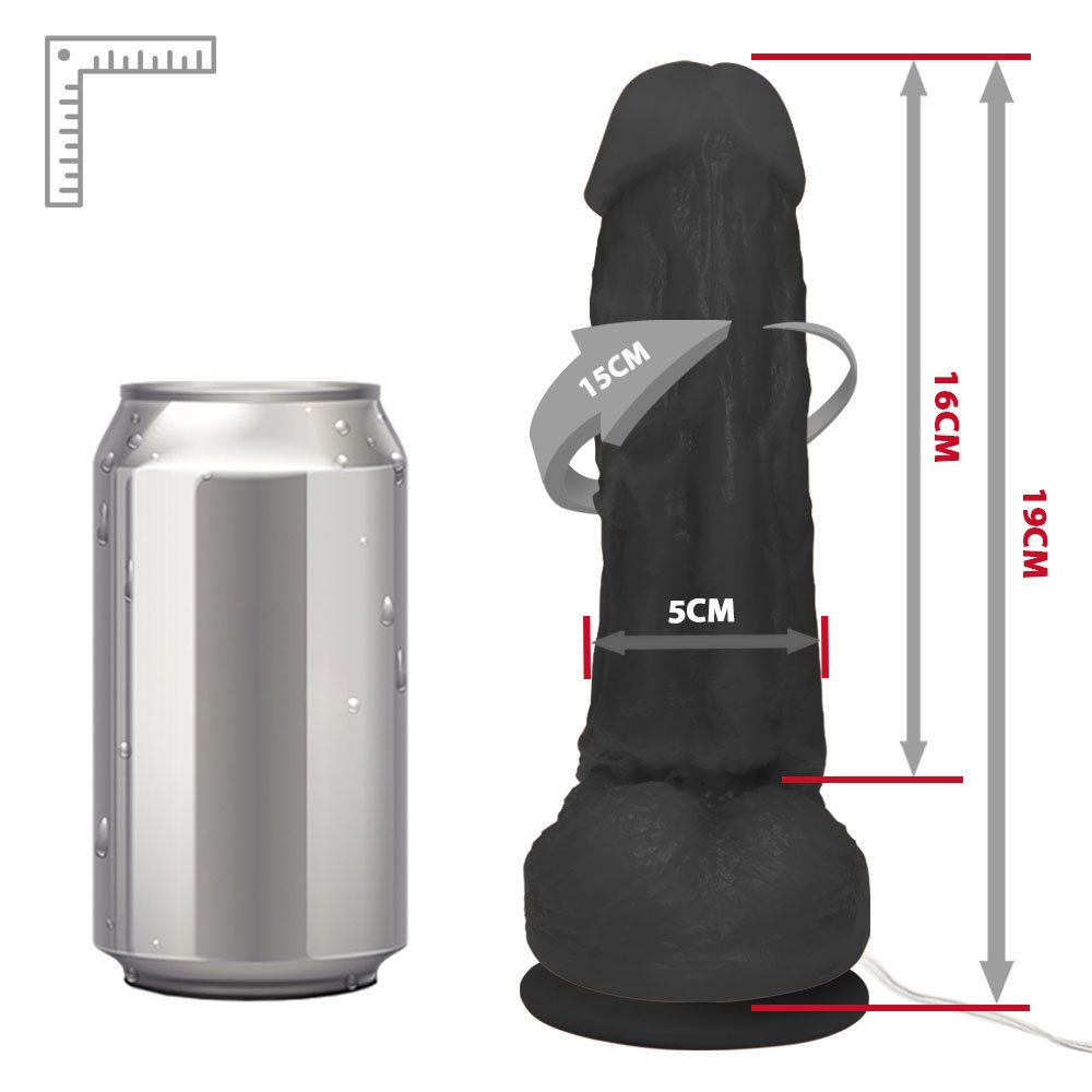 Pênis Realístico Feito em PVC Flexível com Escroto, Vibrador e Ventosa King 19 x 5cm Preto | Foto 06