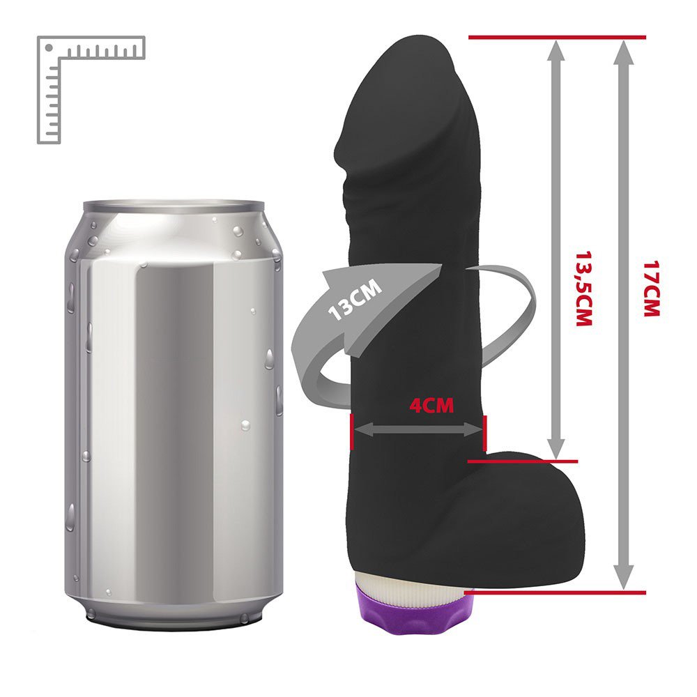 Pênis com Escroto e Vibrador 10 Velocidades Recarregável Hefesto 17 x 4cm Preto | Foto 06