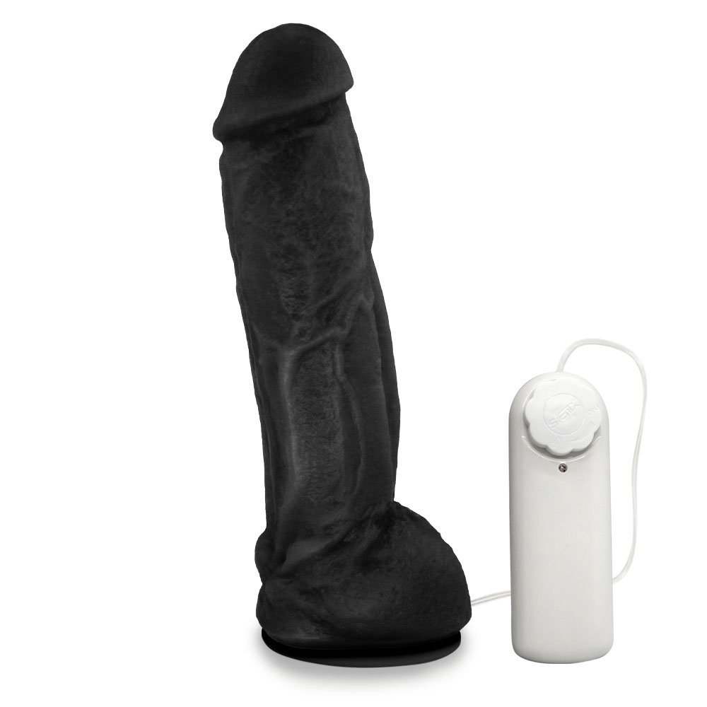 Pênis Realístico Feito em PVC Flexível com Vibrador, Escroto e Ventosa King Kong 22 x 5,5cm Preto | Foto 04