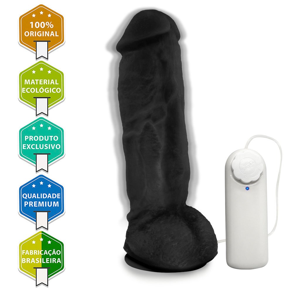 Pênis Realístico Feito em PVC Flexível com Vibrador, Escroto e Ventosa King Kong 22 x 5,5cm Preto | Foto 05