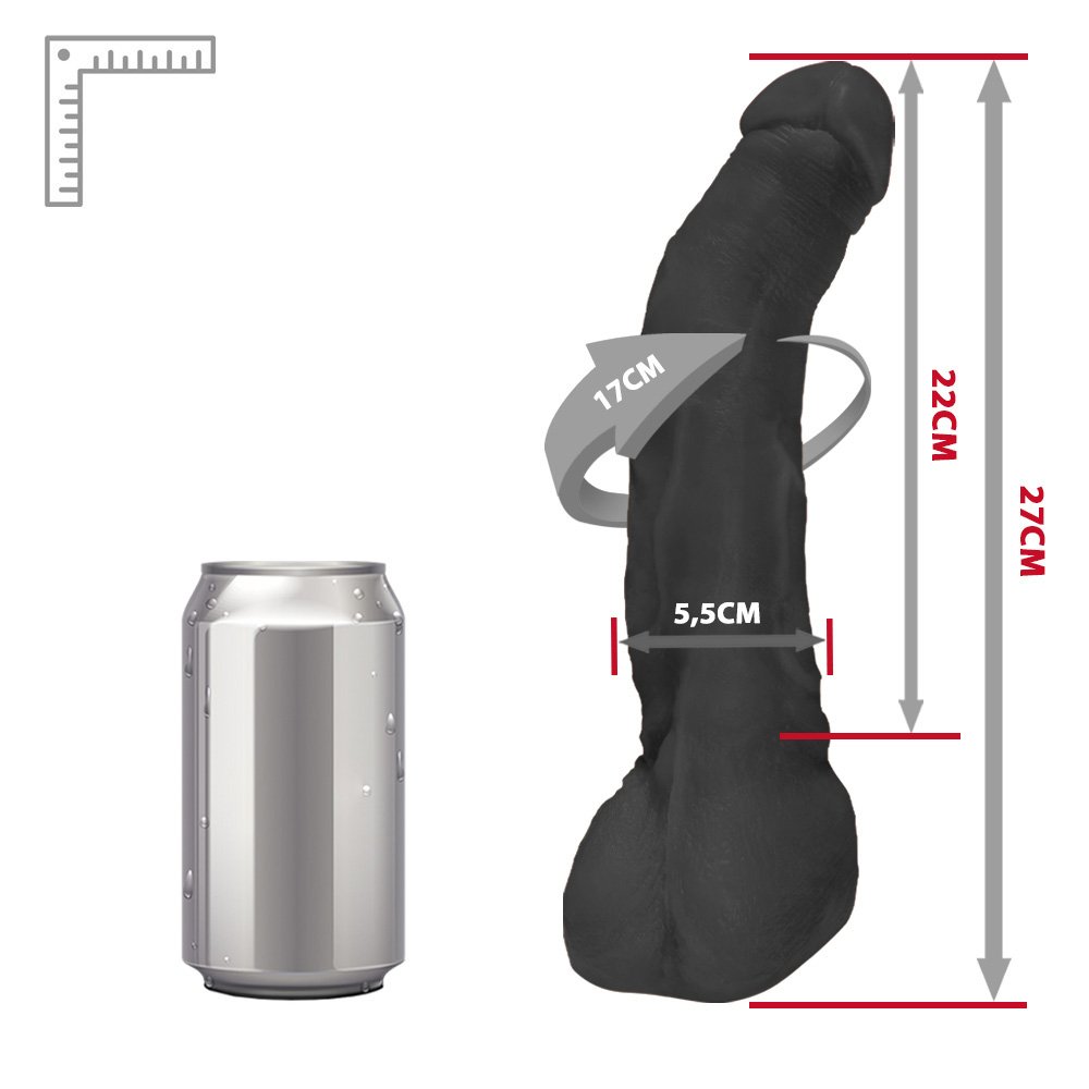 Pênis Gigante e Grosso Flexível com Escroto Mandingo 27 x 5,5cm Preto | Foto 06