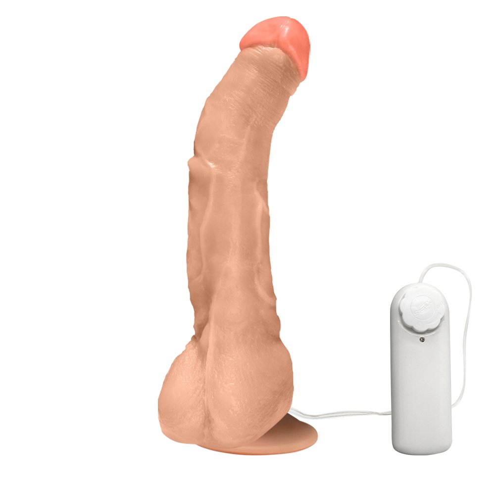 Pênis Gigante e Grosso Flexível com Vibrador, Escroto e Ventosa Mandingo 27 x 5,5cm Bege | Foto 01
