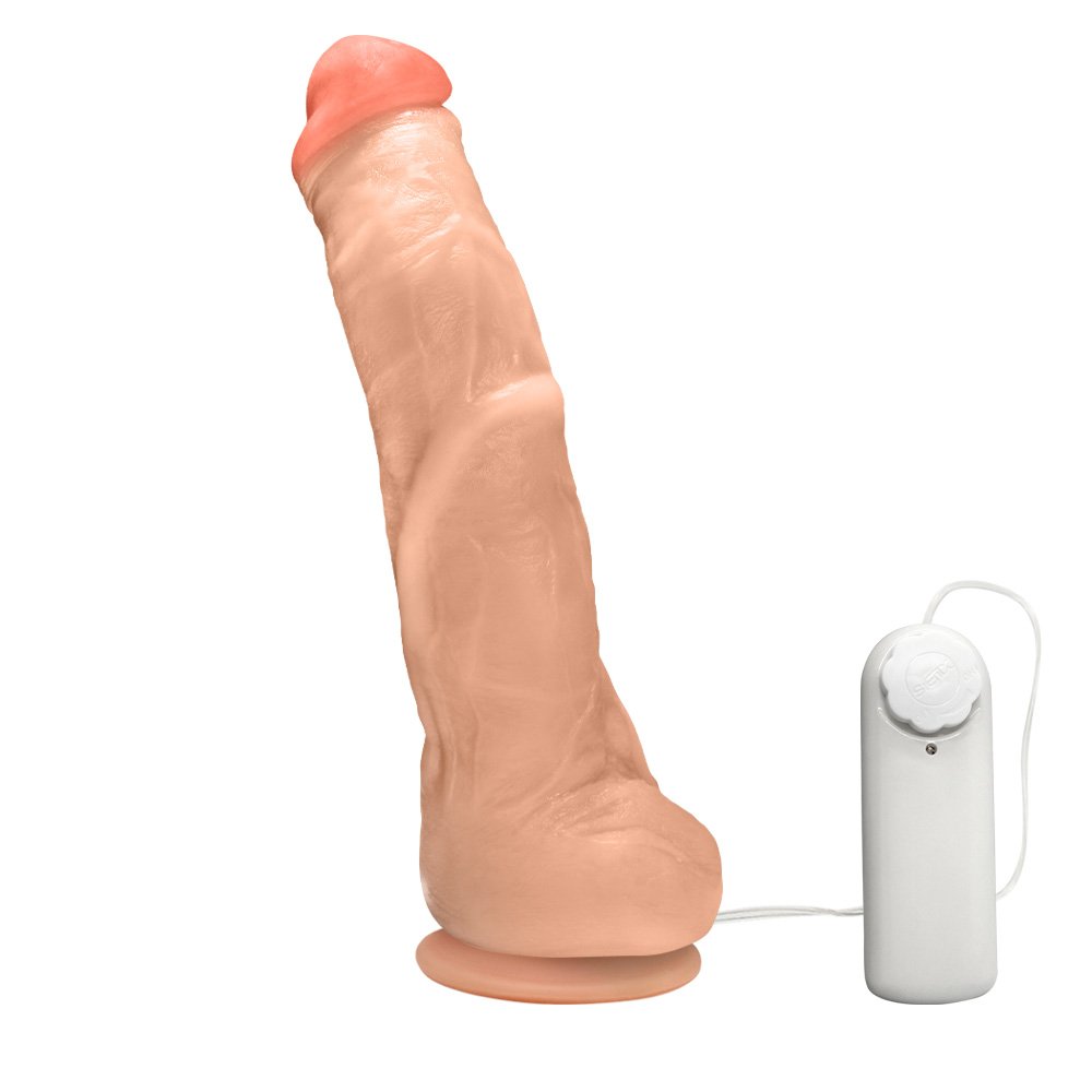 Pênis Gigante e Grosso Flexível com Vibrador, Escroto e Ventosa Mandingo 27 x 5,5cm Bege | Foto 02