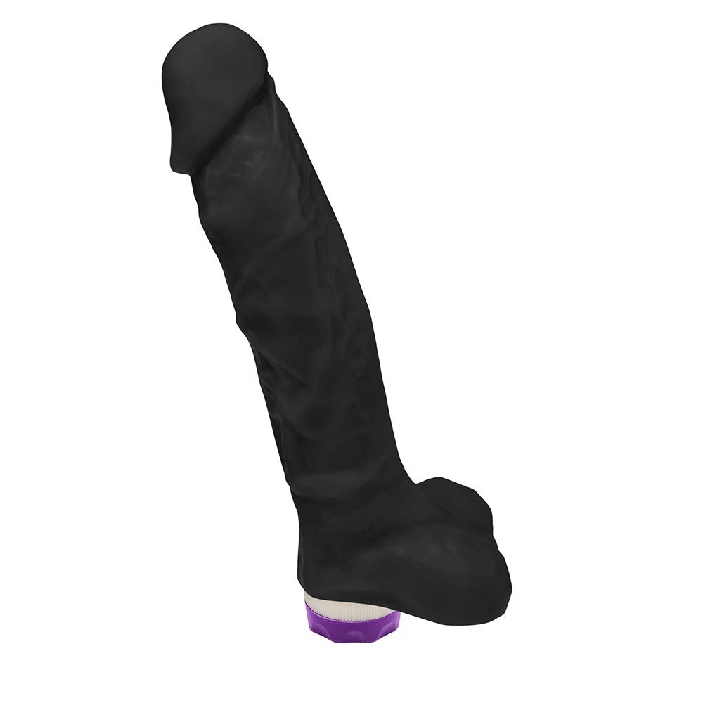 Pênis com Escroto e Vibrador 10 Velocidades Recarregável Apolo 20,5 x 4,5cm Preto | Foto 02