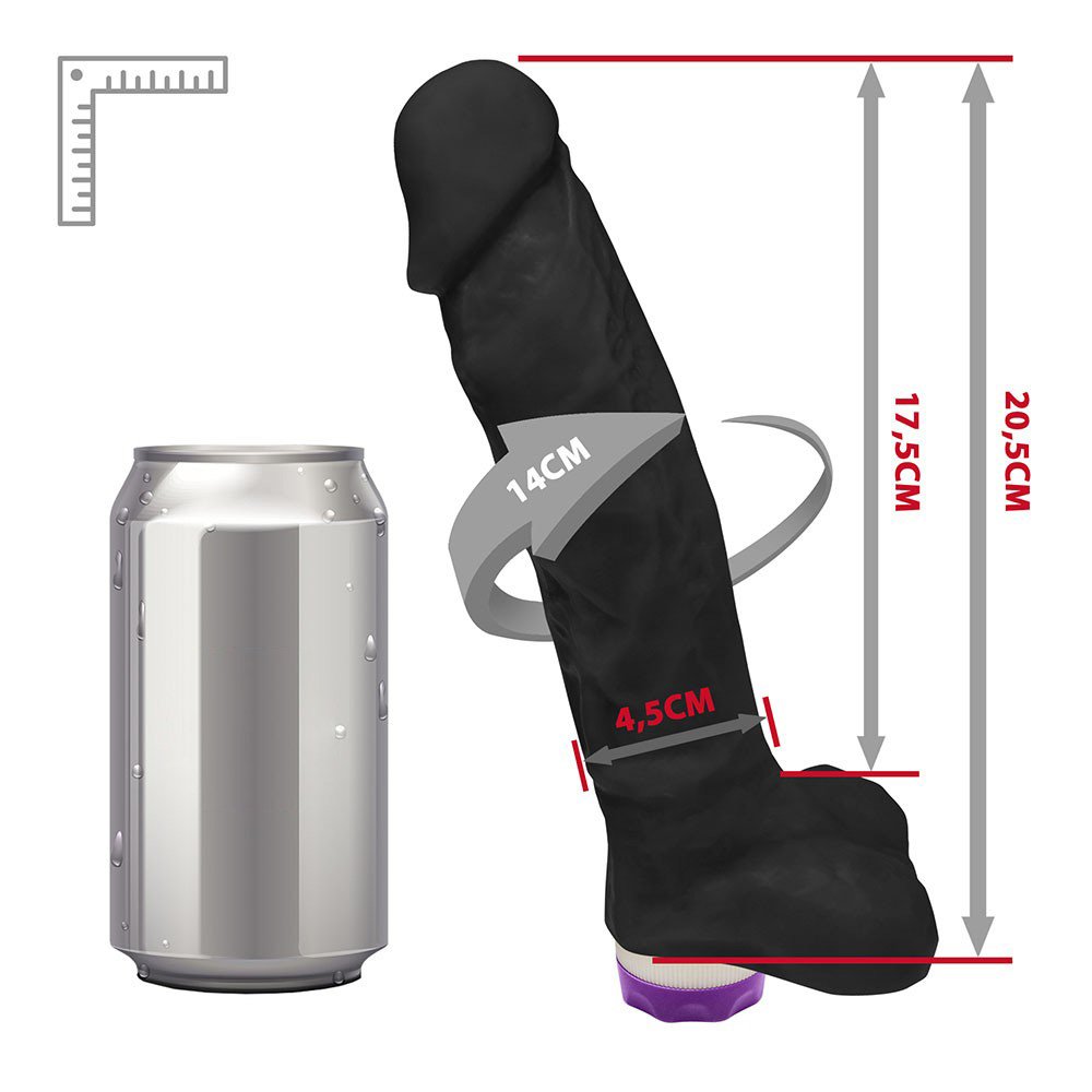 Pênis com Escroto e Vibrador 10 Velocidades Recarregável Apolo 20,5 x 4,5cm Preto | Foto 06