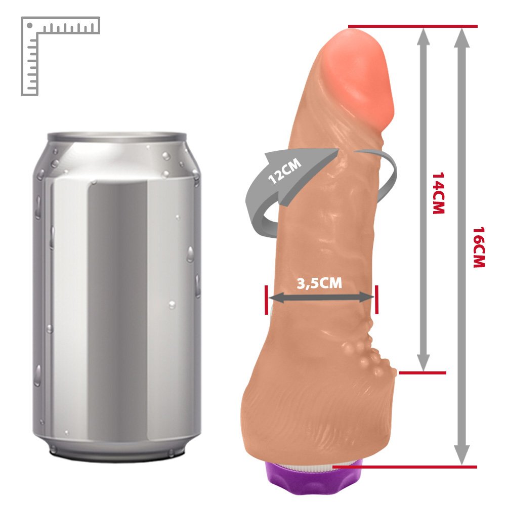 Pênis Realístico Feito em PVC Flexível Massageador com Vibrador 16 x 3,5cm Bege | Foto 06