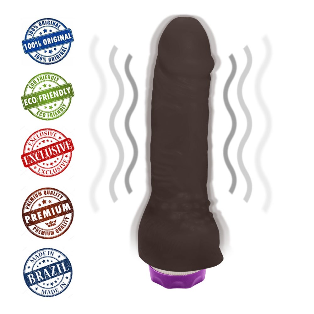 Pênis Realístico Feito em PVC Flexível Massageador com Vibrador 16 x 3,5cm Marrom | Foto 05