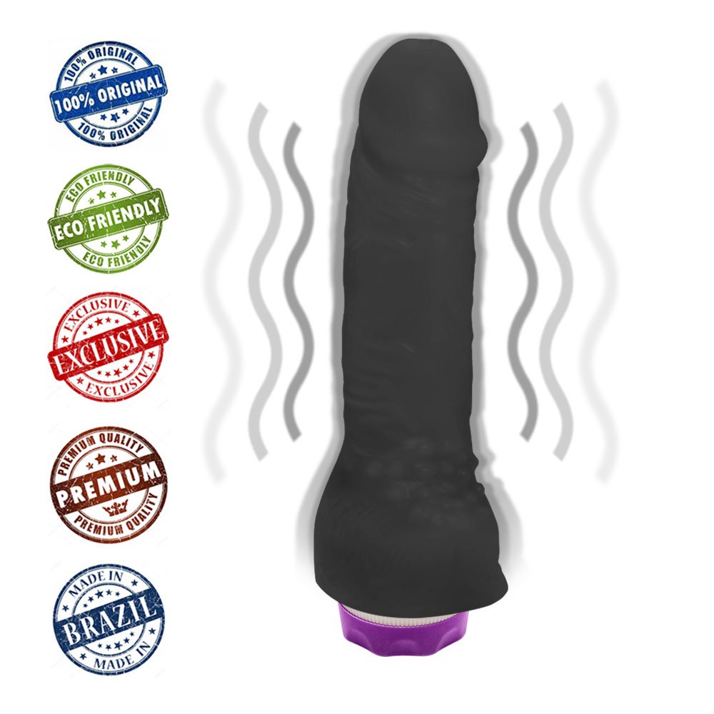 Pênis Realístico Feito em PVC Flexível Massageador com Vibrador 16 x 3,5cm Preto | Foto 05