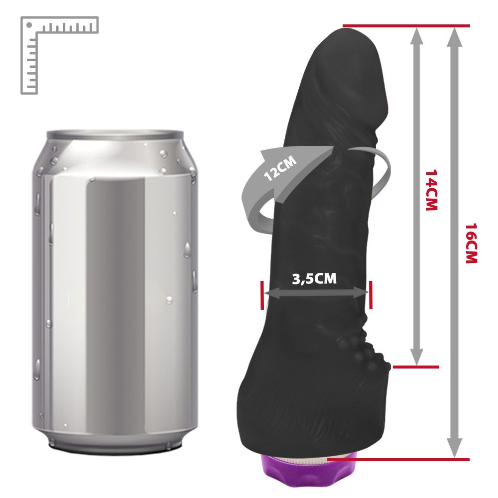 Pênis Realístico Feito em PVC Flexível Massageador com Vibrador 16 x 3,5cm Preto | Foto 06