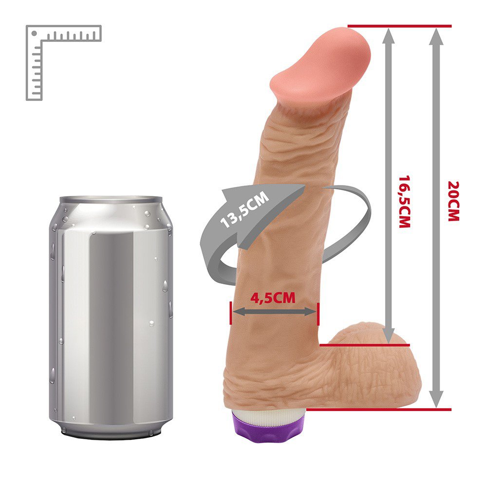 Pênis com Escroto e Vibrador 10 Velocidades Recarregável Zeus 20,5 x 4,5cm Bege | Foto 06