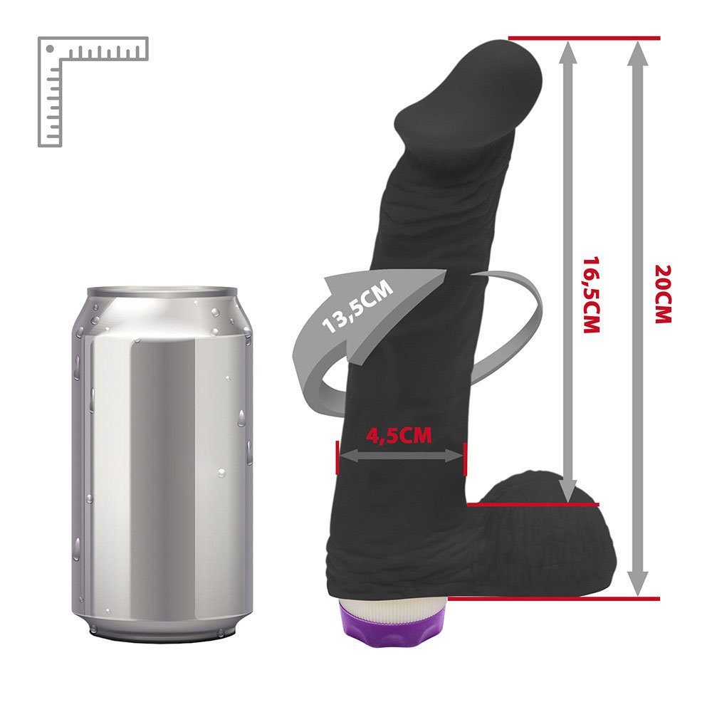 Pênis com Escroto e Vibrador 10 Velocidades Recarregável Zeus 20,5 x 4,5cm Preto | Foto 06