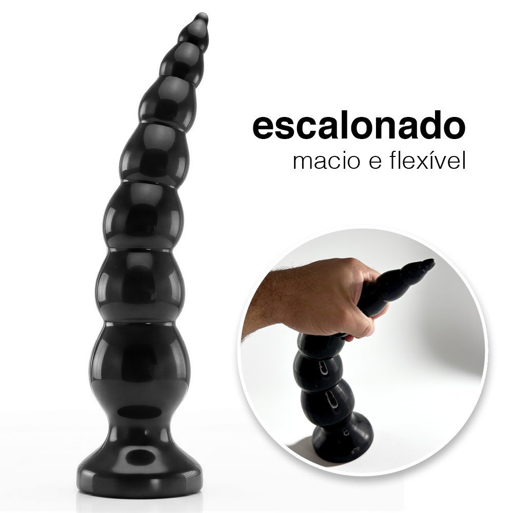 Plug Anal Gigante Khalifa Graduado - 40 x 8cm Preto Brilhante | Foto 03