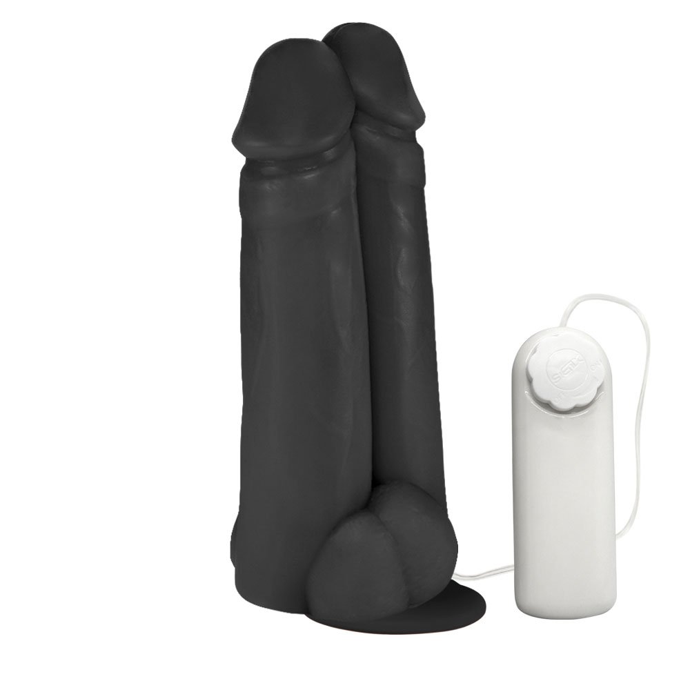 Pênis Realístico Flexível Duplo Amigos com Vibrador e Ventosa 18 x 6cm Preto | Foto 02
