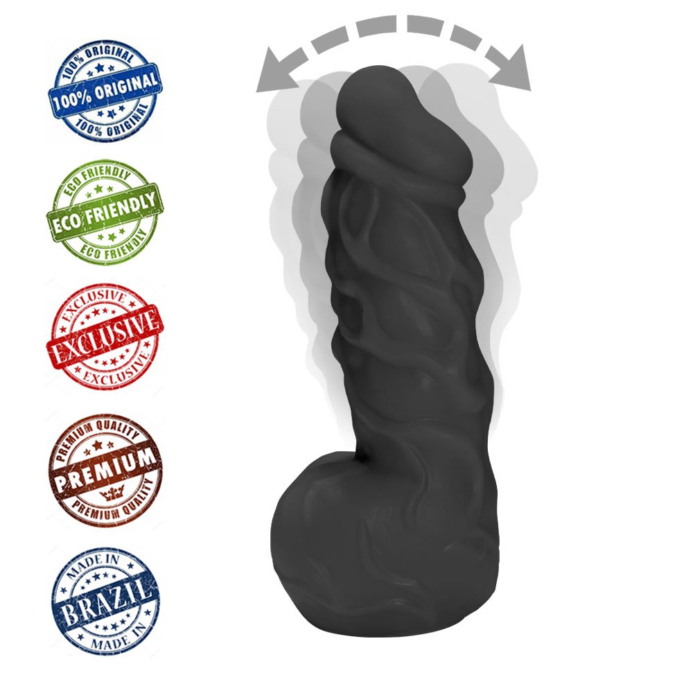 Pênis Furioso em PVC Flexivel Atóxico com Escroto 19,5 x 4,5cm Preto | Foto 05