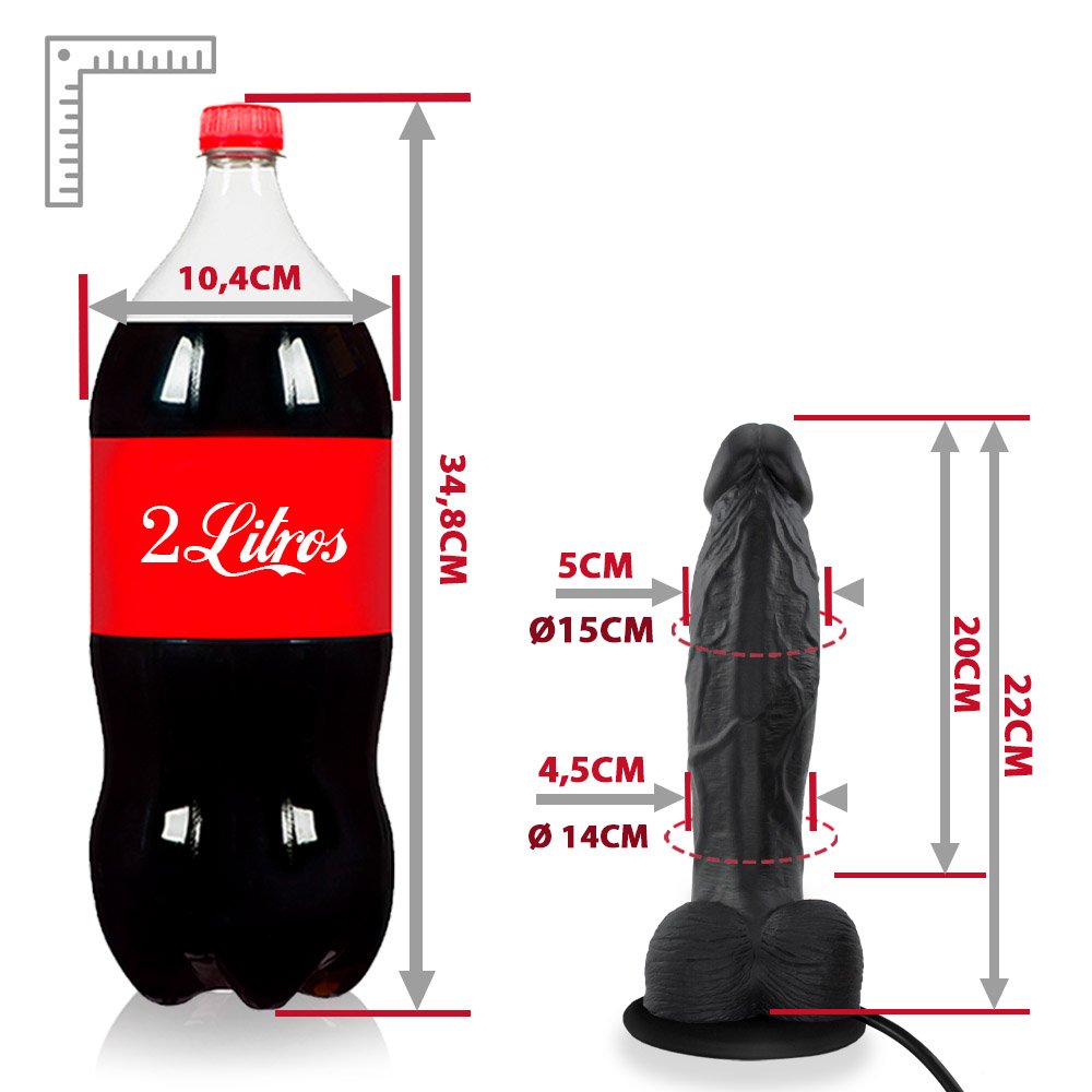Pênis Realístico em PVC Flexível com Escroto, Ventosa e Vibrador Queridão 22 x 5cm Preto | Foto 06