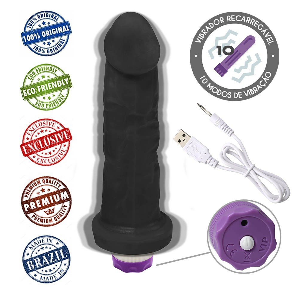 Pênis com Base e Vibrador 10 Velocidades Recarregável Martes 19 x 4,5cm Preto | Foto 05