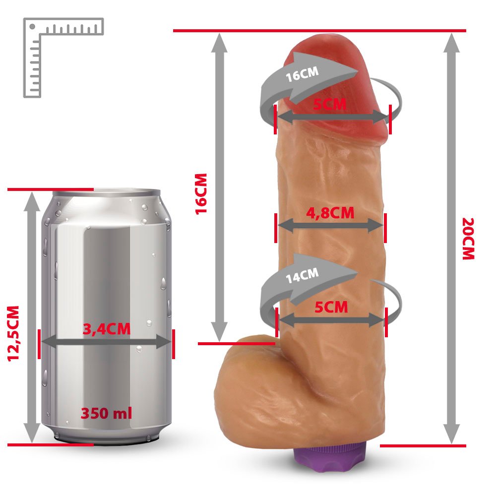 Pênis com Escroto e Vibrador 10 Velocidades Recarregável Crono 20 x 5cm Bege | Foto 06