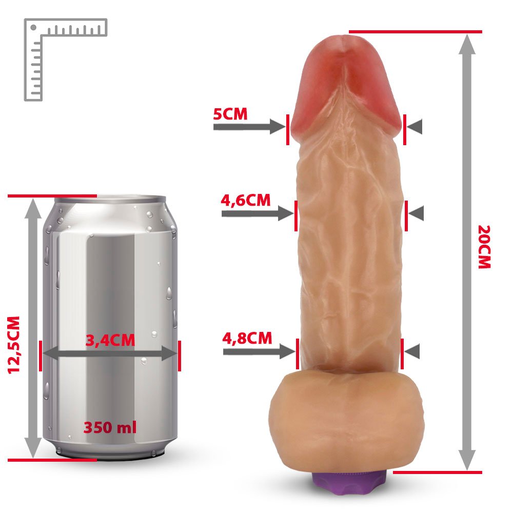 Pênis com Escroto e Vibrador 10 Velocidades Recarregável Crono 20 x 5cm Bege | Foto 07