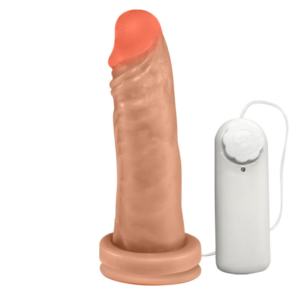 Pênis Maciço Lindo em PVC Flexível com Vibrador e Ventosa 14,5 x 4cm Bege | Foto 02