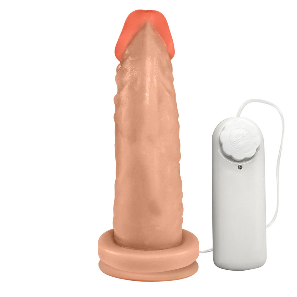 Pênis Maciço Lindo em PVC Flexível com Vibrador e Ventosa 14,5 x 4cm Bege | Foto 03