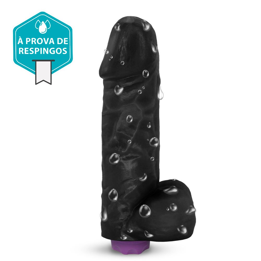 Pênis com Escroto e Vibrador 10 Velocidades Recarregável Crono 20 x 5cm Preto | Foto 05