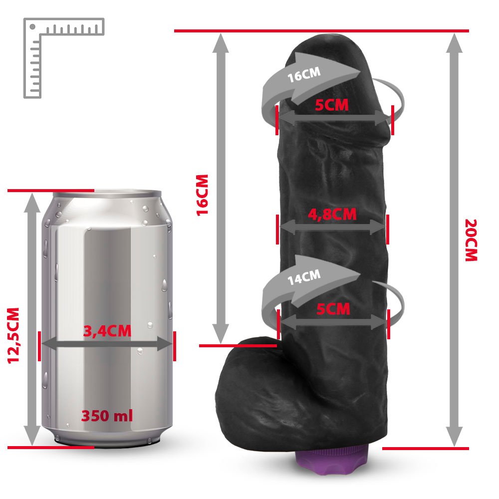 Pênis com Escroto e Vibrador 10 Velocidades Recarregável Crono 20 x 5cm Preto | Foto 06