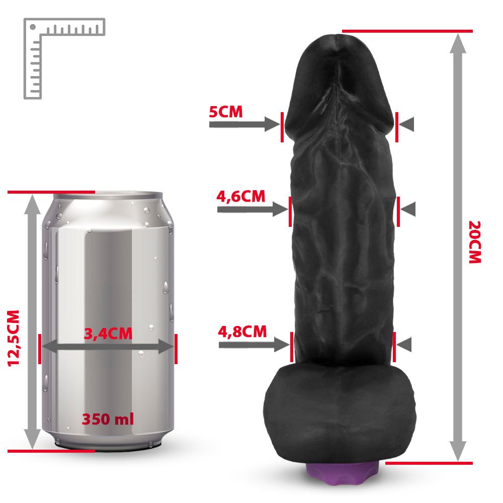 Pênis com Escroto e Vibrador 10 Velocidades Recarregável Crono 20 x 5cm Preto | Foto 07